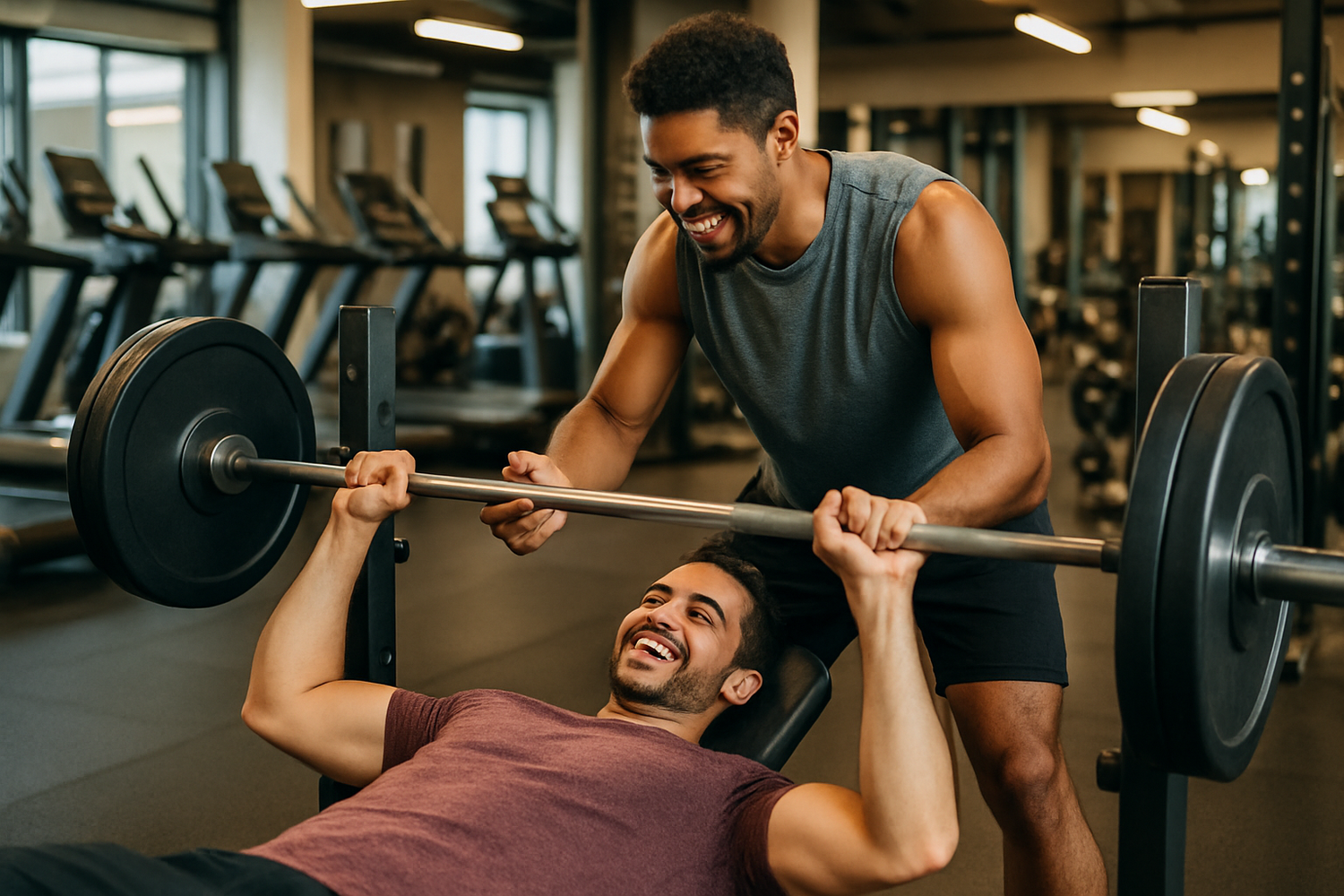 a friendly gym interaction photo